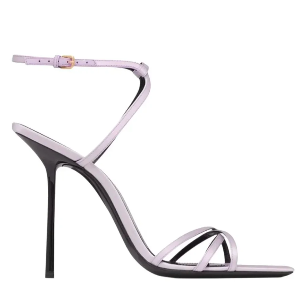 Saint Laurent Paris Satin Strappy Heels Light Lavender Black 36.5 EU - Picture 5 of 15